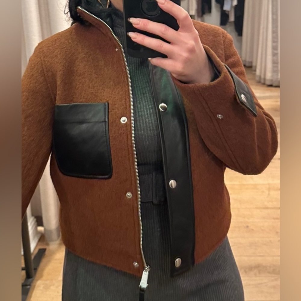 CLUB MONACO leather/wool short jacket